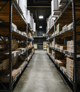 warehouse shelves full of product